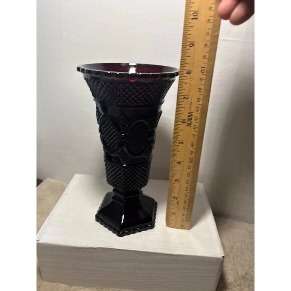 Avon 1876 Cape Cod Collection Ruby Red Vase With Original Box 8" Footed - Picture 5 of 8